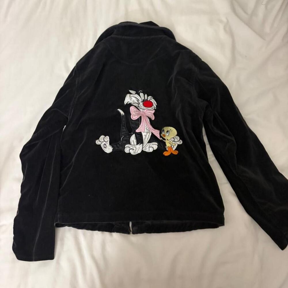 Vintage Looney Tunes Sylvester Tweety Black Velvet Jacket M Fits S Flaw